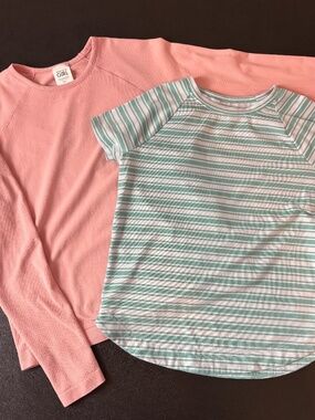 Athleta Girls 8-10 Lot Athletic Shirts for Girl Medium Coral and Blue Stripe Tee